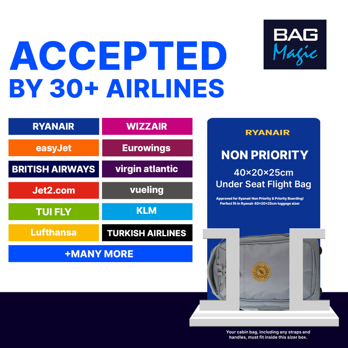 Bordlite Ryanair Cabin Approved Wheeled Backpack 40x25x20cm – 2 in 1 Wheeled Holdall + Backpack - 20L