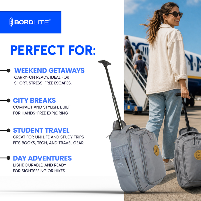 Bordlite Ryanair Cabin Approved Wheeled Backpack 40x25x20cm - 2 in 1 Wheeled Holdall + Backpack - 20L