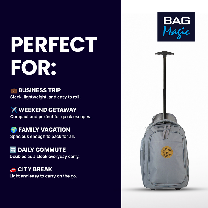 Bordlite Ryanair Cabin Approved Wheeled Backpack 40x25x20cm – 2 in 1 Wheeled Holdall + Backpack - 20L