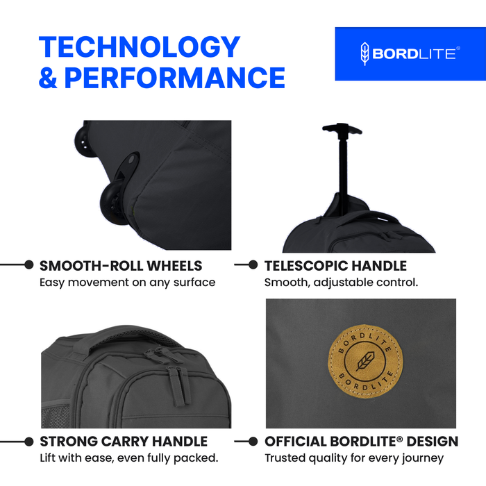 Bordlite Ryanair Cabin Approved Wheeled Backpack 40x25x20cm - 2 in 1 Wheeled Holdall + Backpack - 20L