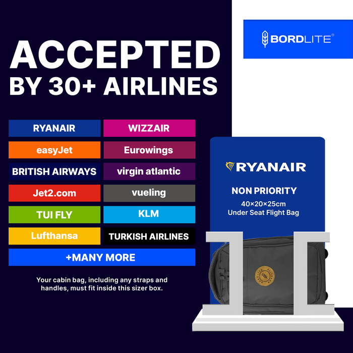 Bordlite Ryanair Cabin Approved Wheeled Backpack 40x25x20cm - 2 in 1 Wheeled Holdall + Backpack - 20L