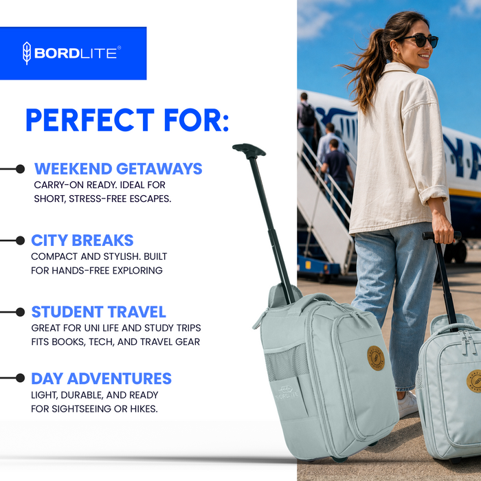 Bordlite Ryanair Cabin Approved Wheeled Backpack 40x25x20cm - 2 in 1 Wheeled Holdall + Backpack - 20L