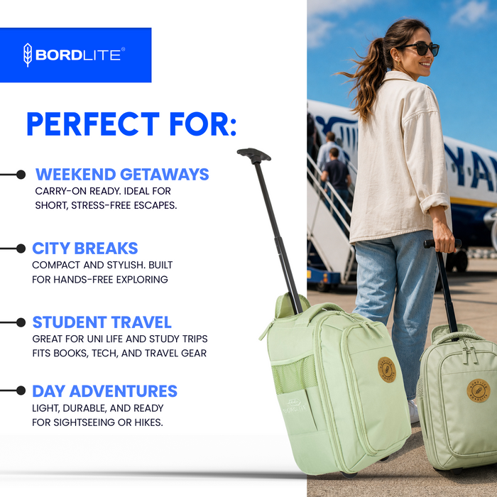 Bordlite Ryanair Cabin Approved Wheeled Backpack 40x25x20cm - 2 in 1 Wheeled Holdall + Backpack - 20L
