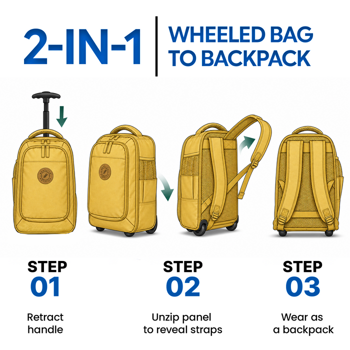 Bordlite Ryanair Cabin Approved Wheeled Backpack 40x25x20cm - 2 in 1 Wheeled Holdall + Backpack - 20L
