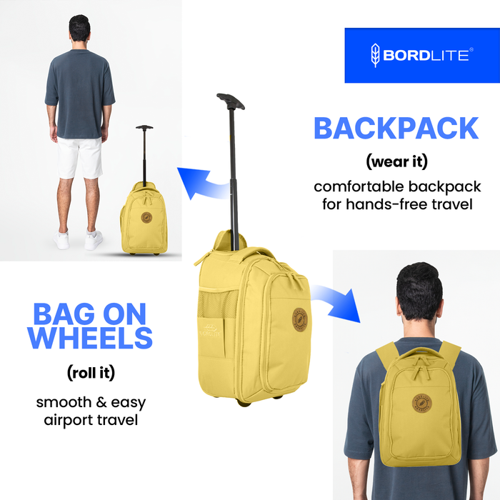 Bordlite Ryanair Cabin Approved Wheeled Backpack 40x25x20cm - 2 in 1 Wheeled Holdall + Backpack - 20L