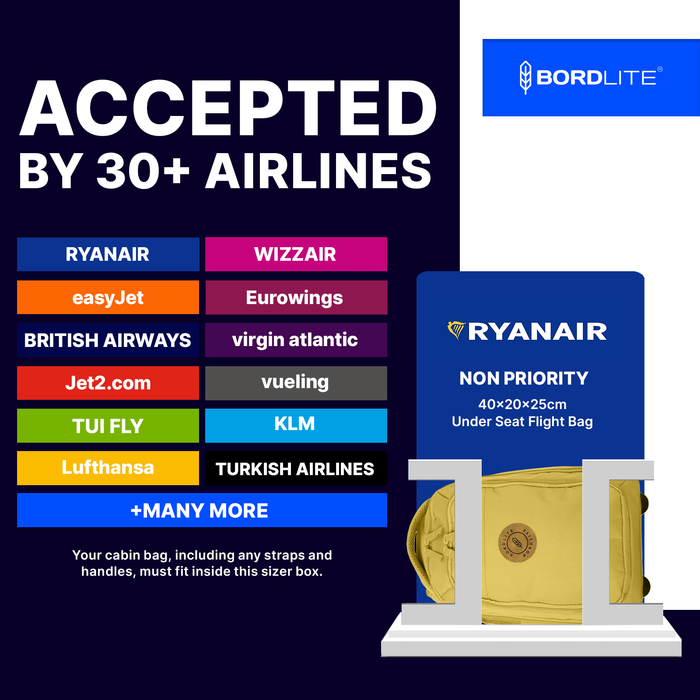 Bordlite Ryanair Cabin Approved Wheeled Backpack 40x25x20cm - 2 in 1 Wheeled Holdall + Backpack - 20L