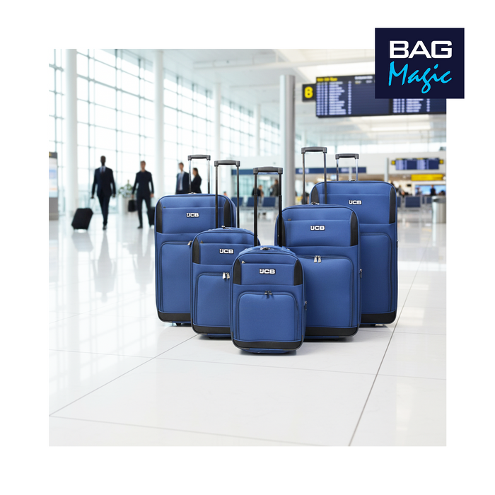 JCB Navy Lightweight Soft-Sided Durable 2-Wheel Suitcase with Telescopic Handle