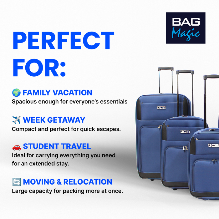 JCB Navy Lightweight Soft-Sided Durable 2-Wheel Suitcase with Telescopic Handle