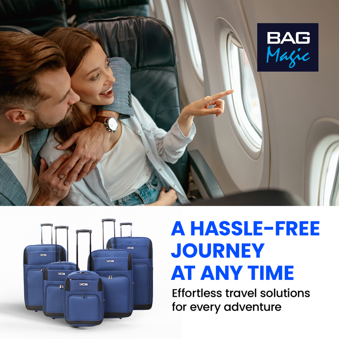 JCB Navy Lightweight Soft-Sided Durable 2-Wheel Suitcase with Telescopic Handle