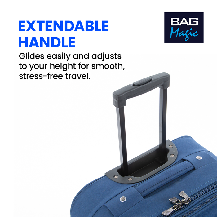 JCB Navy Lightweight Soft-Sided Durable 2-Wheel Suitcase with Telescopic Handle