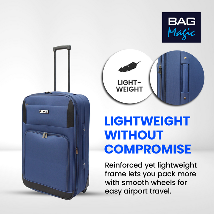 JCB Navy Lightweight Soft-Sided Durable 2-Wheel Suitcase with Telescopic Handle
