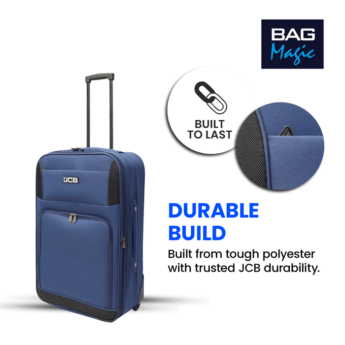 JCB Navy Lightweight Soft-Sided Durable 2-Wheel Suitcase with Telescopic Handle