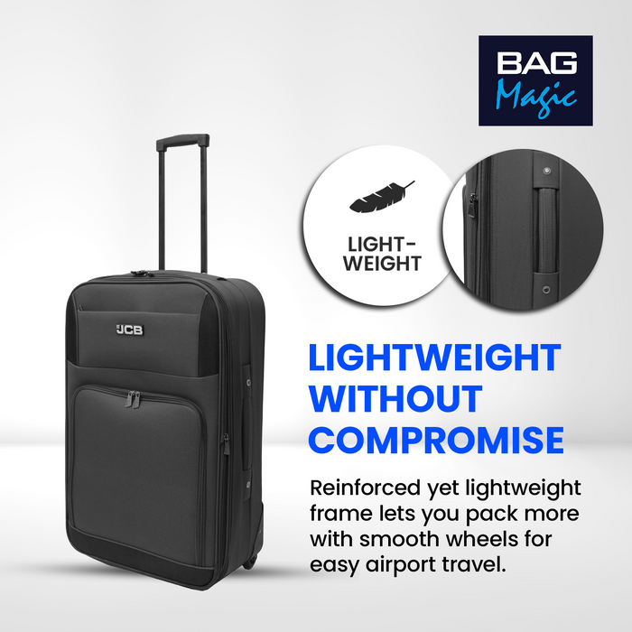 JCB Black Lightweight Soft-Sided Durable 2-Wheel Suitcase with Telescopic Handle