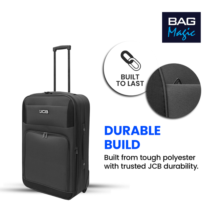 JCB Black Lightweight Soft-Sided Durable 2-Wheel Suitcase with Telescopic Handle