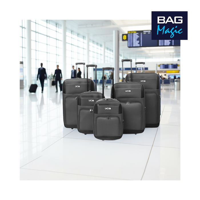 JCB Black Lightweight Soft-Sided Durable 2-Wheel Suitcase with Telescopic Handle
