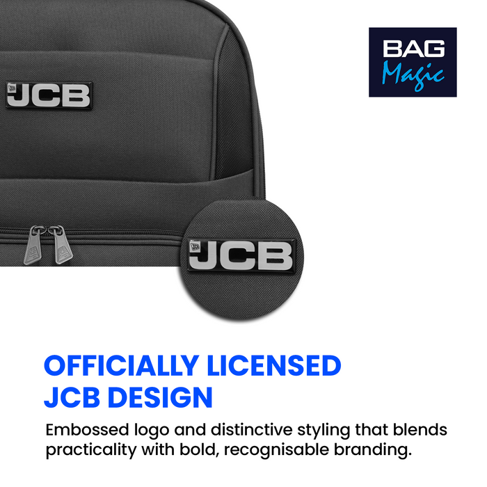 JCB Black Lightweight Soft-Sided Durable 2-Wheel Suitcase with Telescopic Handle