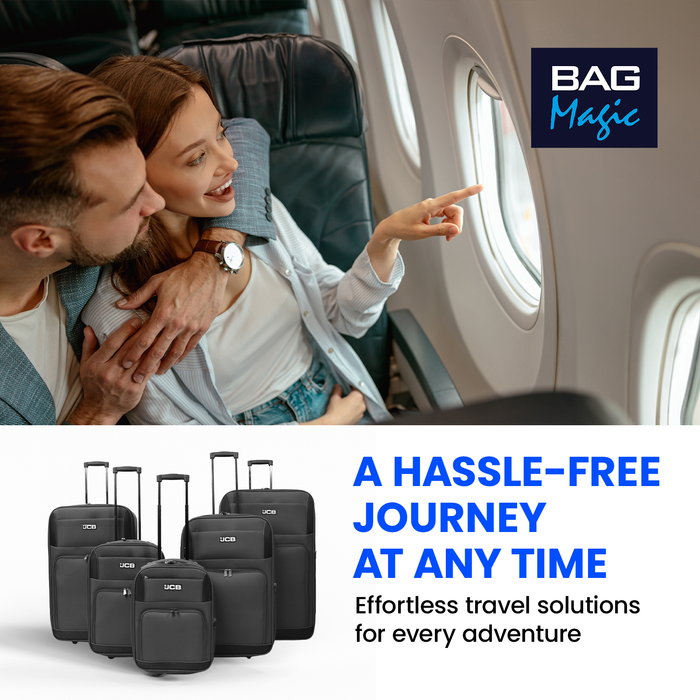 JCB Black Lightweight Soft-Sided Durable 2-Wheel Suitcase with Telescopic Handle