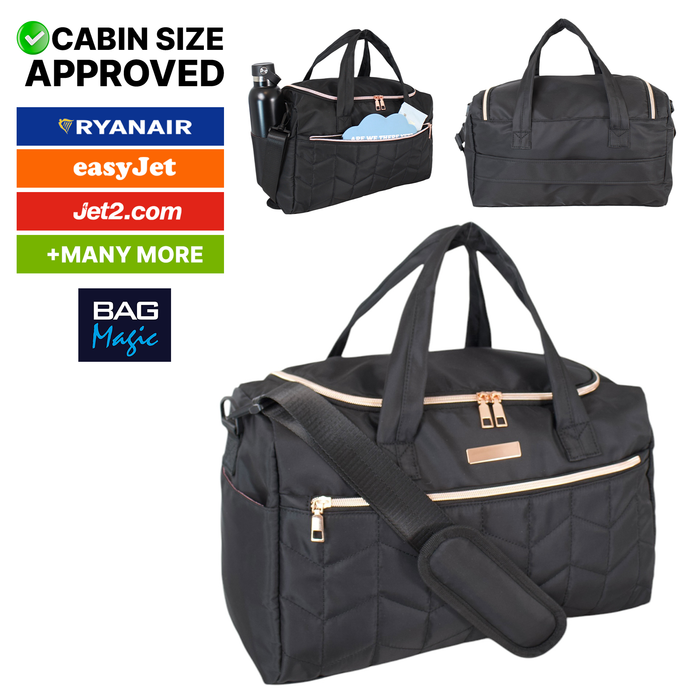 Bordlite Ryanair Cabin Bag 40x20x25cm Underseat Holdall - Black/Rose Gold Effect