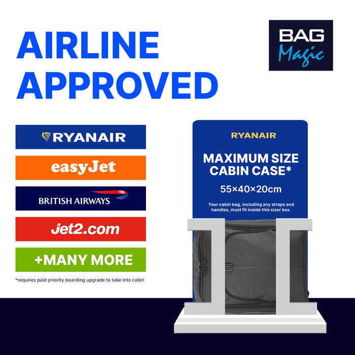 Overhead Cabin Luggage 50x35x20cm Wheeled Travel Bag – Ryanair & Airline Approved