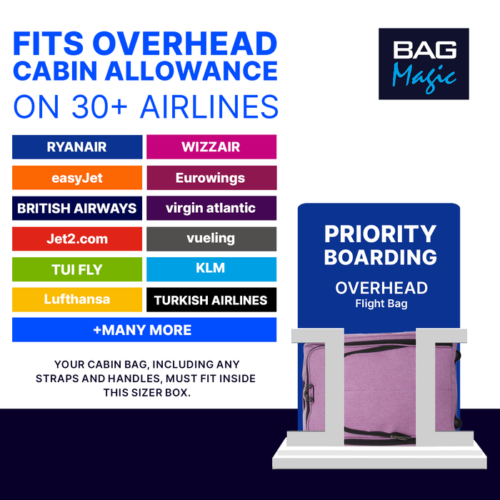 Overhead Cabin Luggage 50x35x20cm Wheeled Travel Bag – Ryanair & Airline Approved