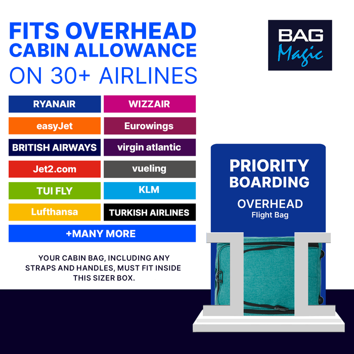 Overhead Cabin Luggage 50x35x20cm Wheeled Travel Bag – Ryanair & Airline Approved