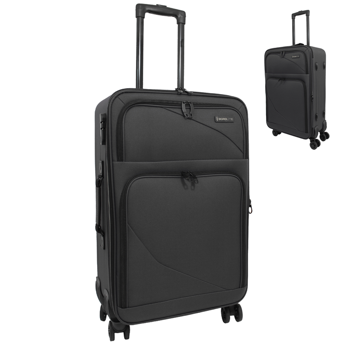 Lightweight Soft Shell Suitcase by Bordlite – 4 Spinner Wheels, Expandable with Combination Lock
