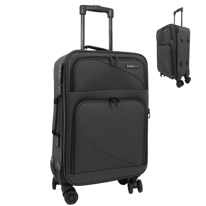 Lightweight Soft Shell Suitcase by Bordlite – 4 Spinner Wheels, Expandable with Combination Lock