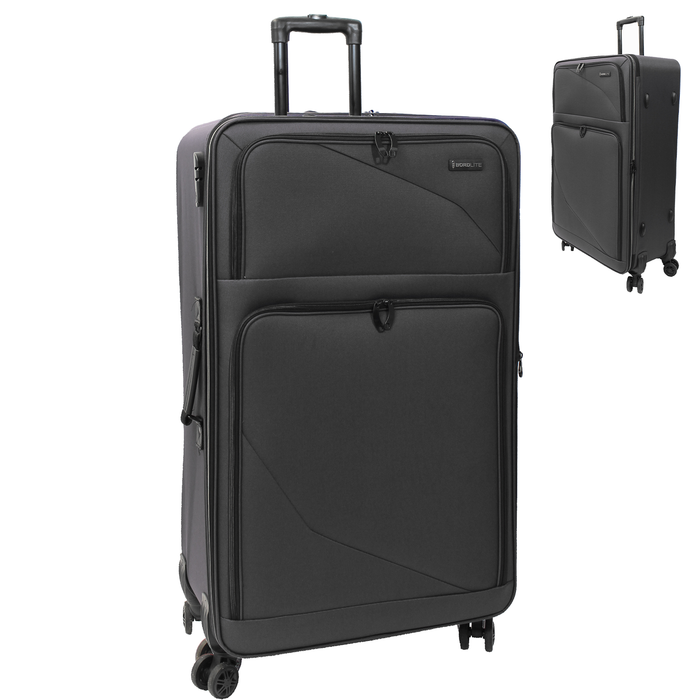 Lightweight Soft Shell Suitcase by Bordlite – 4 Spinner Wheels, Expandable with Combination Lock