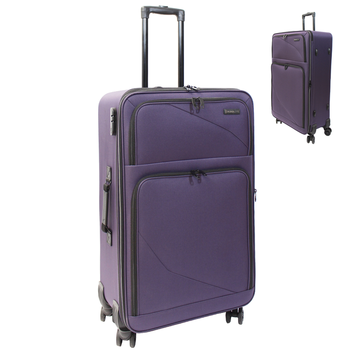 Lightweight Soft Shell Suitcase by Bordlite – 4 Spinner Wheels, Expandable with Combination Lock