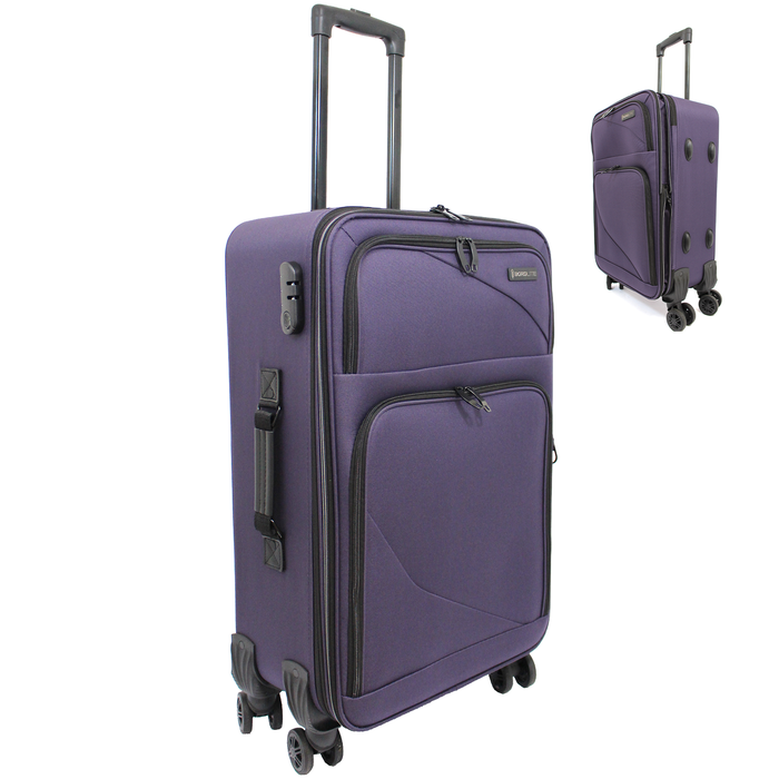 Lightweight Soft Shell Suitcase by Bordlite – 4 Spinner Wheels, Expandable with Combination Lock