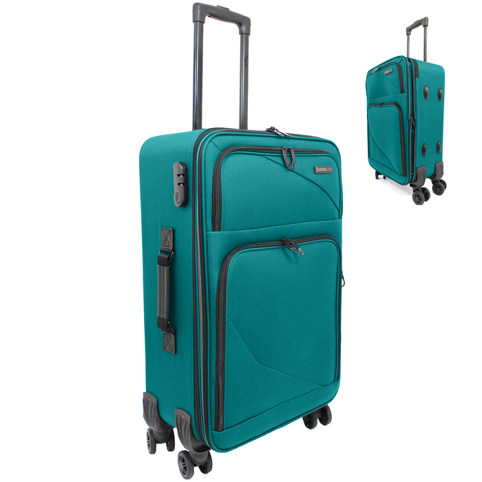 Lightweight Soft Shell Suitcase by Bordlite – 4 Spinner Wheels, Expandable with Combination Lock