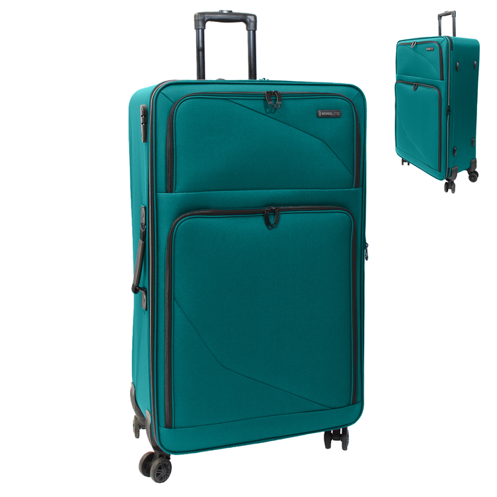 Lightweight Soft Shell Suitcase by Bordlite – 4 Spinner Wheels, Expandable with Combination Lock