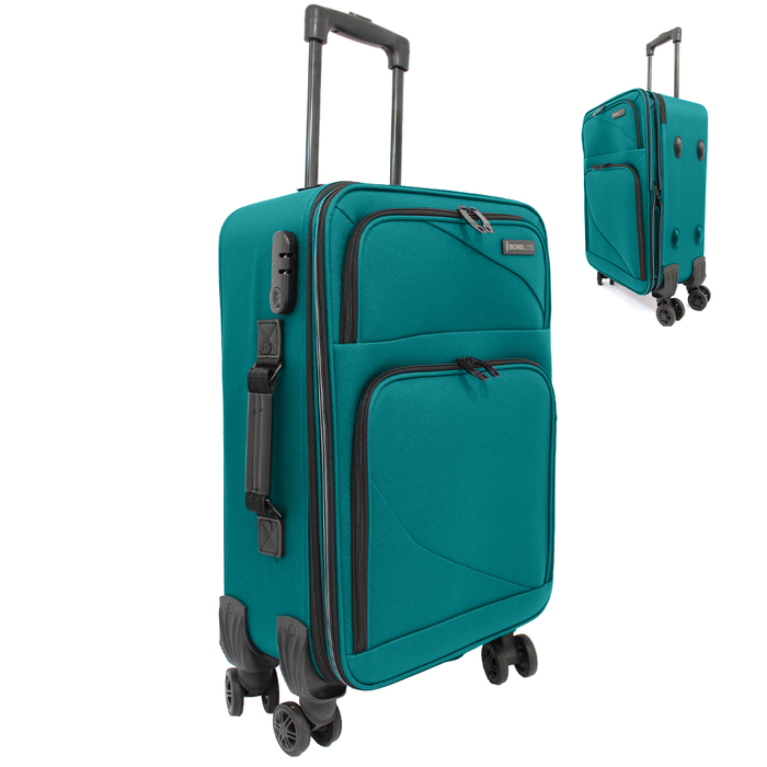 Lightweight Soft Shell Suitcase by Bordlite – 4 Spinner Wheels, Expandable with Combination Lock