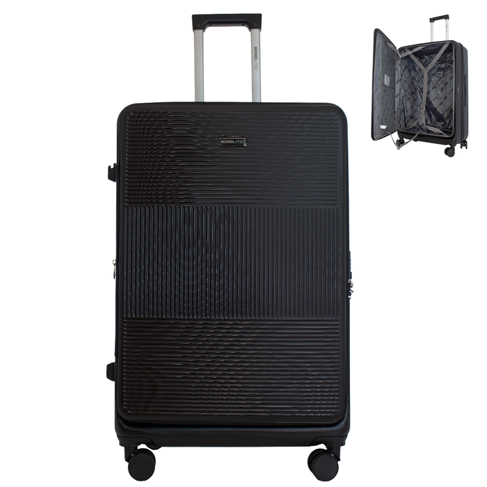 Bordlite ABS Suitcase – ABS Hardshell Front Opening Luggage with 8x Spinner Wheels, Combo Lock, Telescopic Handle