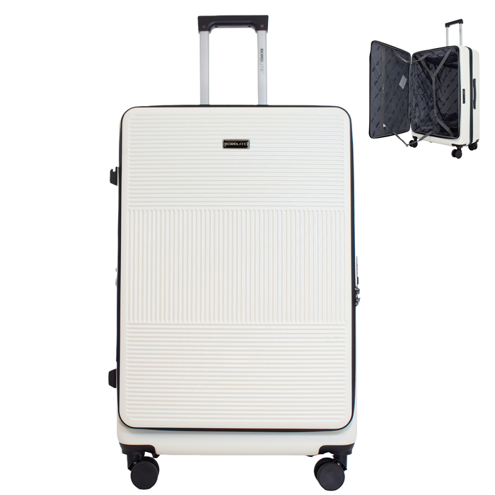 Bordlite ABS Suitcase – ABS Hardshell Front Opening Luggage with 8x Spinner Wheels, Combo Lock, Telescopic Handle