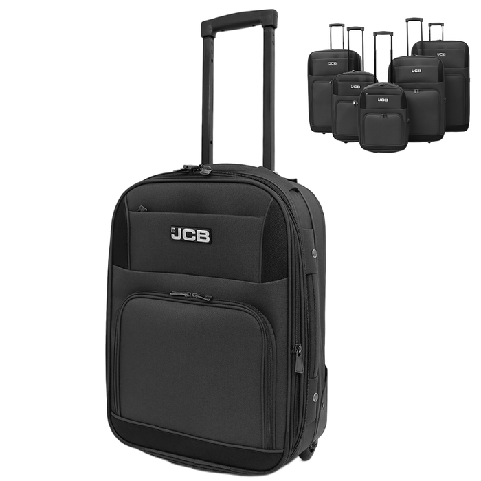 JCB Black Lightweight Soft-Sided Durable 2-Wheel Suitcase with Telescopic Handle