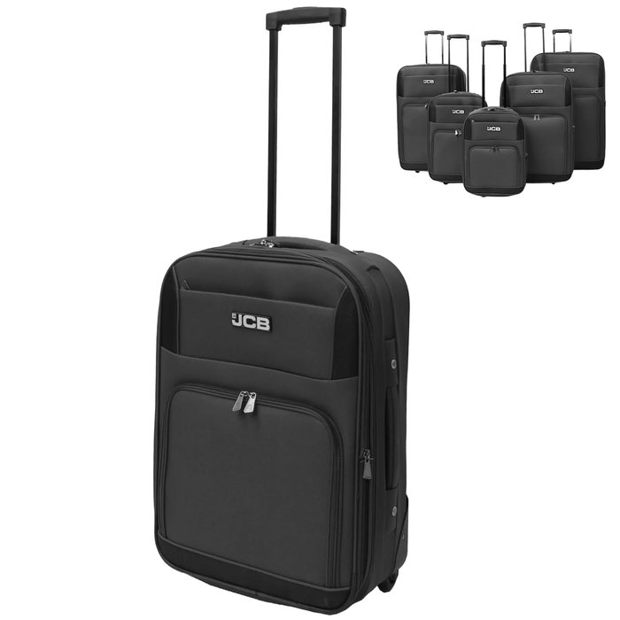 JCB Black Lightweight Soft-Sided Durable 2-Wheel Suitcase with Telescopic Handle