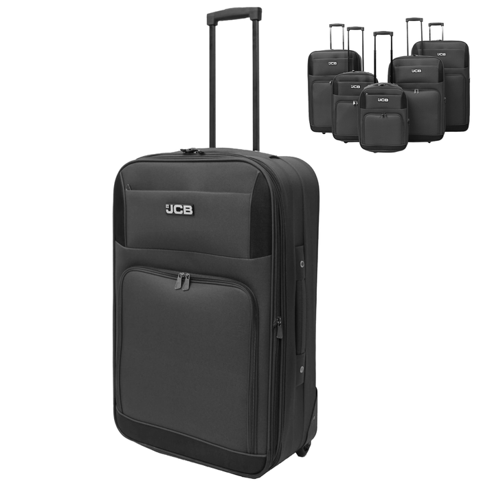 JCB Black Lightweight Soft-Sided Durable 2-Wheel Suitcase with Telescopic Handle
