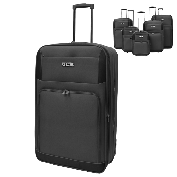 JCB Black Lightweight Soft-Sided Durable 2-Wheel Suitcase with Telescopic Handle