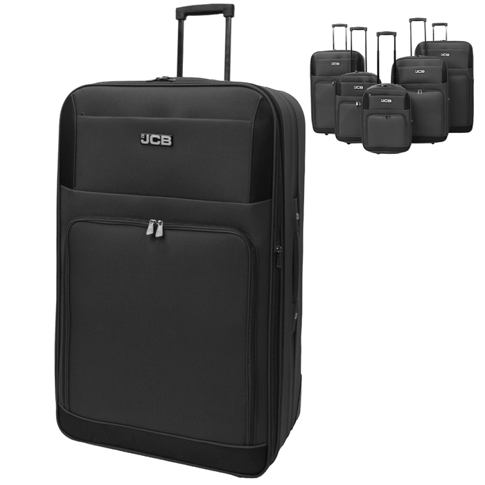 JCB Black Lightweight Soft-Sided Durable 2-Wheel Suitcase with Telescopic Handle