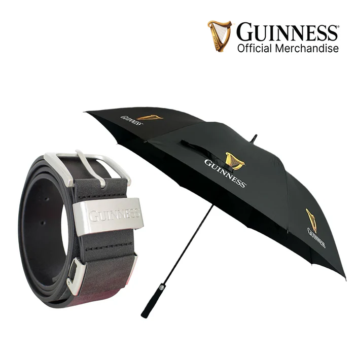 Guinness Official Golf Umbrella + Adjustable Leather Belt Bundle Set