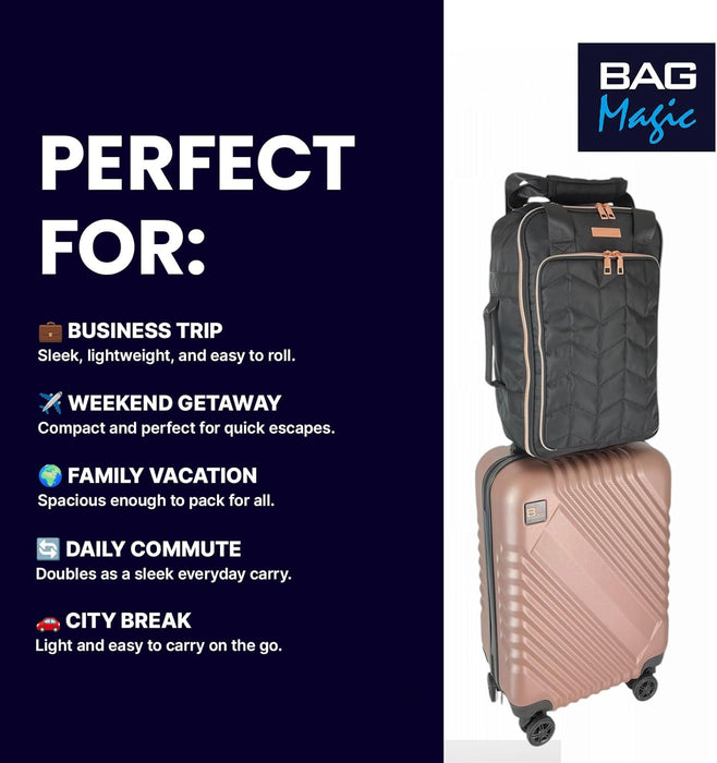 Ryanair Underseat Cabin Bag 40x25x20cm – Lightweight Wheeled Holdall with Trolley Handle, Front Pocket & Bottle Holder