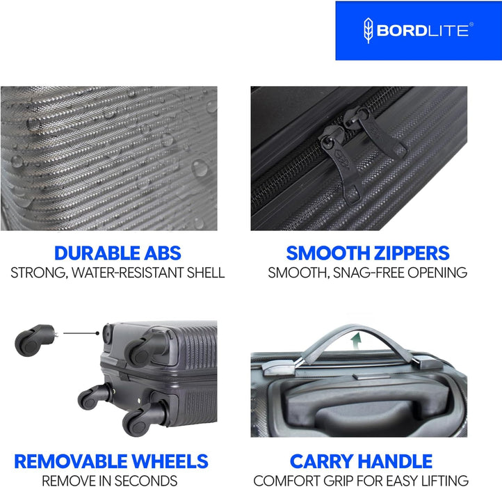 Bordlite Ryanair 40x30x20cm Underseat Carry On Suitcase with Removable Wheels | Extra Packing Space & Cabin Size Fit | Lightweight Luggage