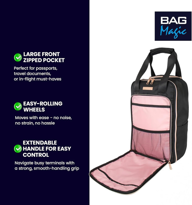 Ryanair Underseat Cabin Bag 40x25x20cm – Lightweight Wheeled Holdall with Trolley Handle, Front Pocket & Bottle Holder