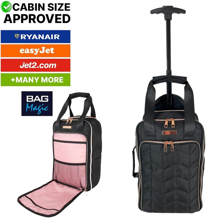 Ryanair Underseat Cabin Bag 40x25x20cm – Lightweight Wheeled Holdall with Trolley Handle, Front Pocket & Bottle Holder