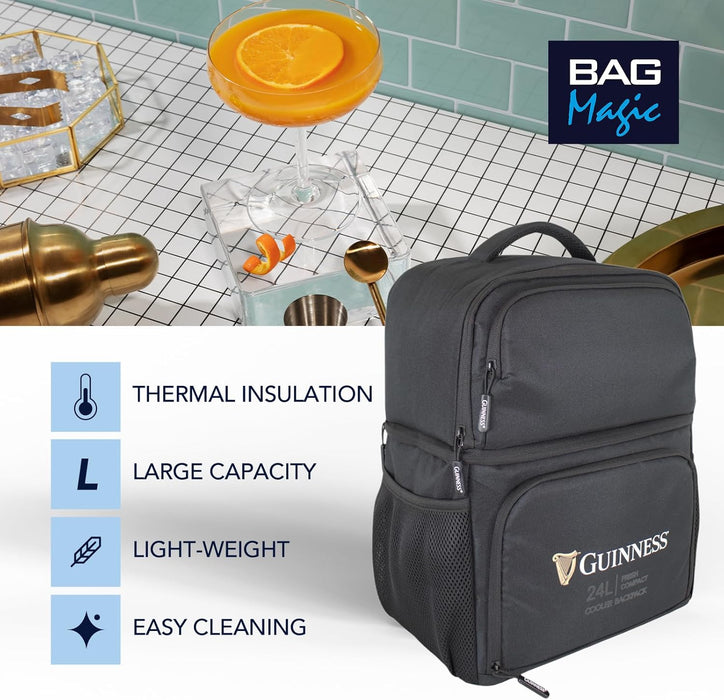 Official Guinness 24L Cooler Backpack For Travel, Camping, BBQs, Picnics & Beach Trips