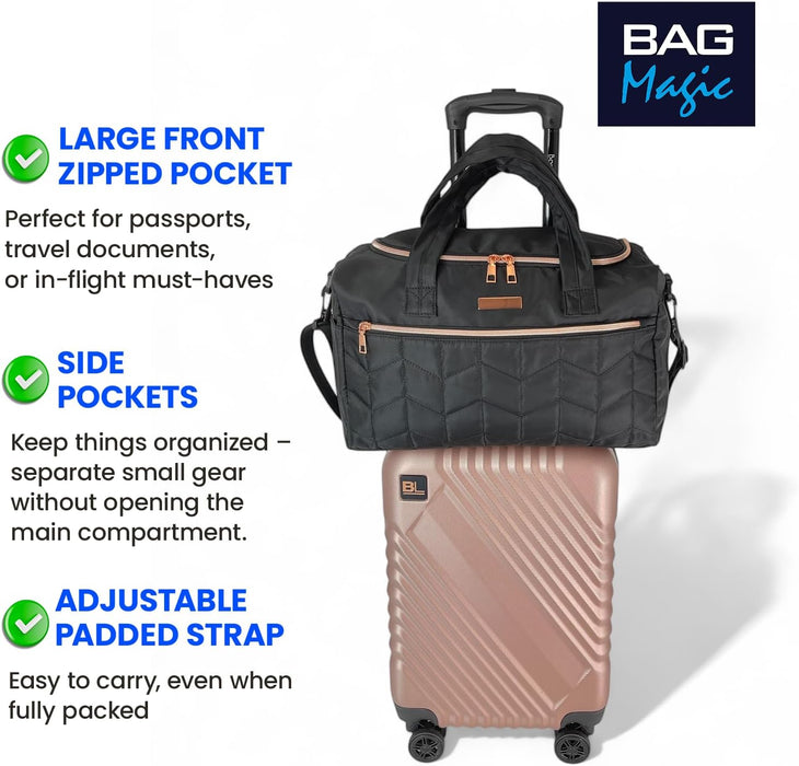 Bordlite Ryanair Cabin Bag 40x20x25cm Underseat Holdall – Airline Approved Hand Luggage for Ryanair, easyJet & Jet2 | Lightweight Travel Bag with Shoulder Strap, Trolley Sleeve & Pockets – Black