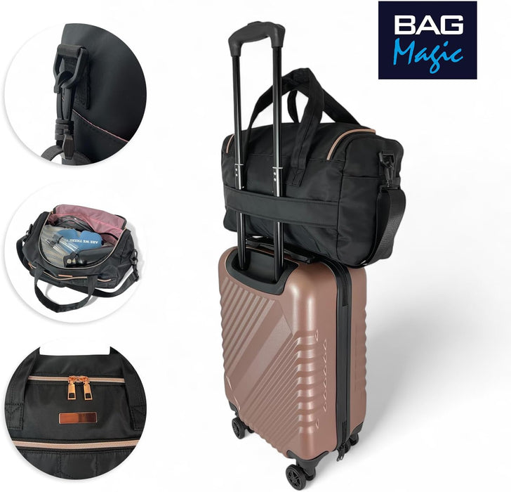 Bordlite Ryanair Cabin Bag 40x20x25cm Underseat Holdall – Airline Approved Hand Luggage for Ryanair, easyJet & Jet2 | Lightweight Travel Bag with Shoulder Strap, Trolley Sleeve & Pockets – Black