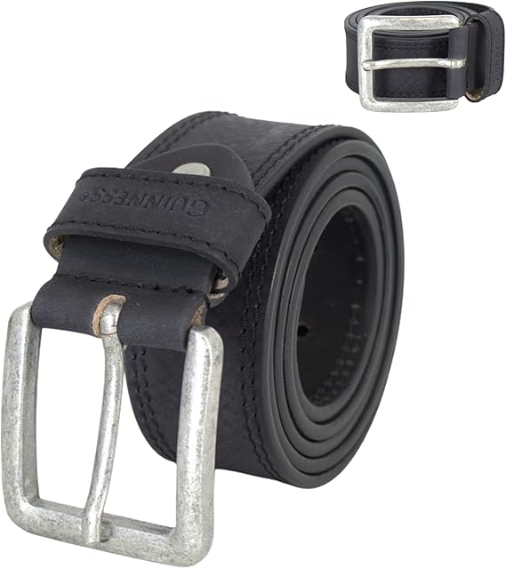 Guinness Official Full Grain Leather Belt for Men – Heavy-Duty Black Leather with Double Stitching & Metal Buckle – Genuine Branded Gift