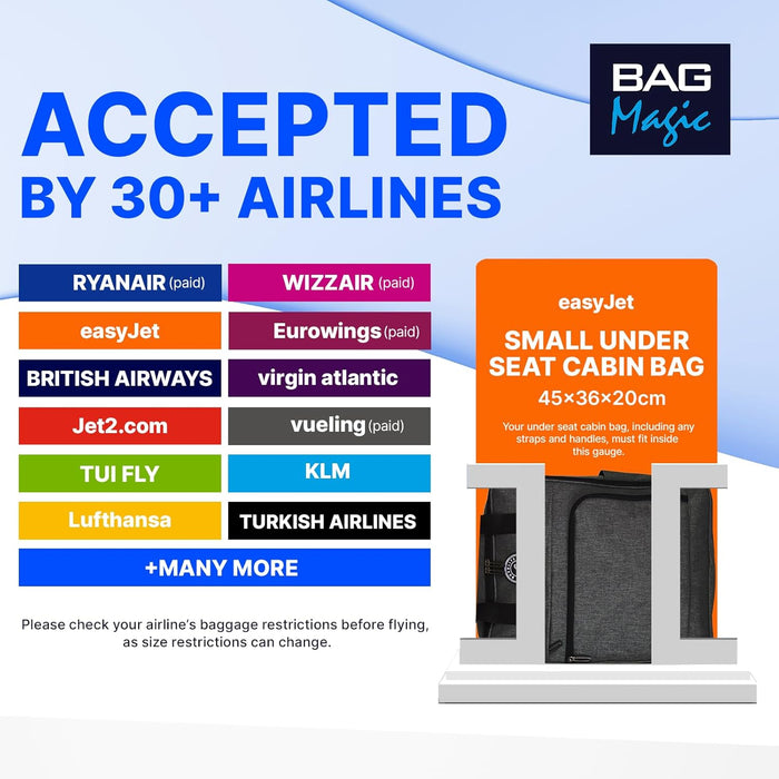 EasyJet Underseat Cabin Bag 45x36x20cm – Lightweight Twill Wheeled Travel Holdall with Trolley Handle